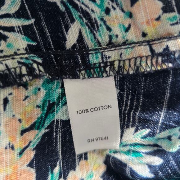 J Jill Navy Floral Cotton Midi Dress Sz-S Relaxed V-neck 3/4 Sleeve Boho cottage - Picture 7 of 9